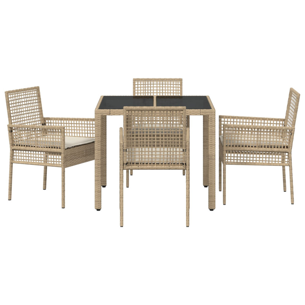 Produktbild för Trädgårdsmöbelset 5 pcs Beige konstrotting