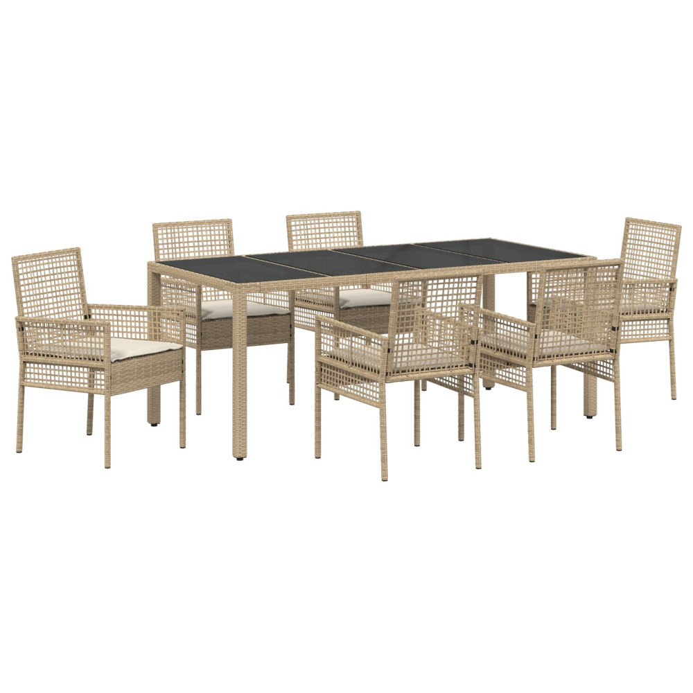 Produktbild för Trädgårdsmöbelset 7 pcs Beige konstrotting