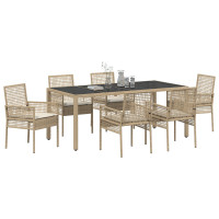 Produktbild för Trädgårdsmöbelset 7 pcs Beige konstrotting