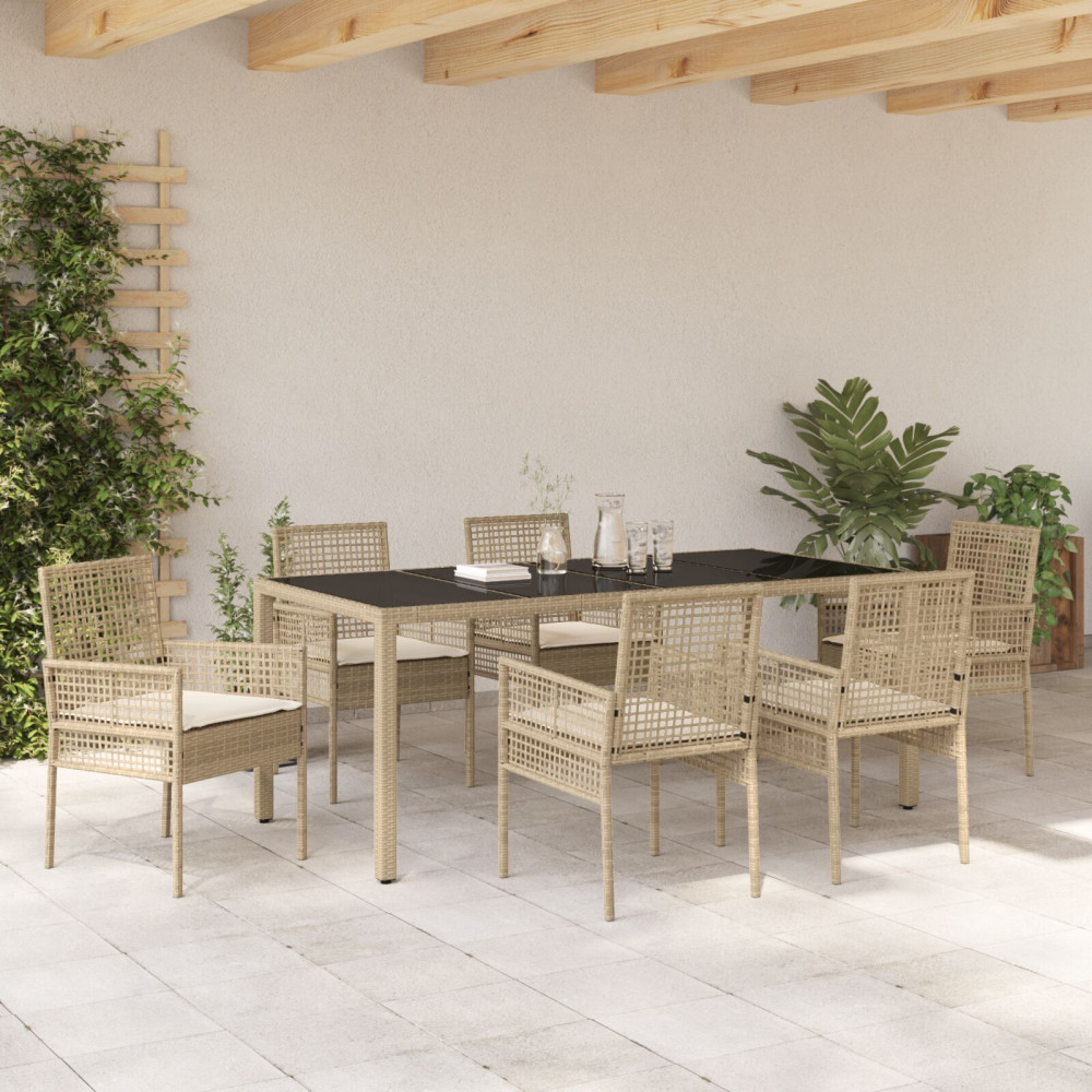 Produktbild för Trädgårdsmöbelset 7 pcs Beige konstrotting