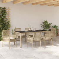 Produktbild för Trädgårdsmöbelset 7 pcs Beige konstrotting