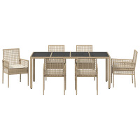 Produktbild för Trädgårdsmöbelset 7 pcs Beige konstrotting