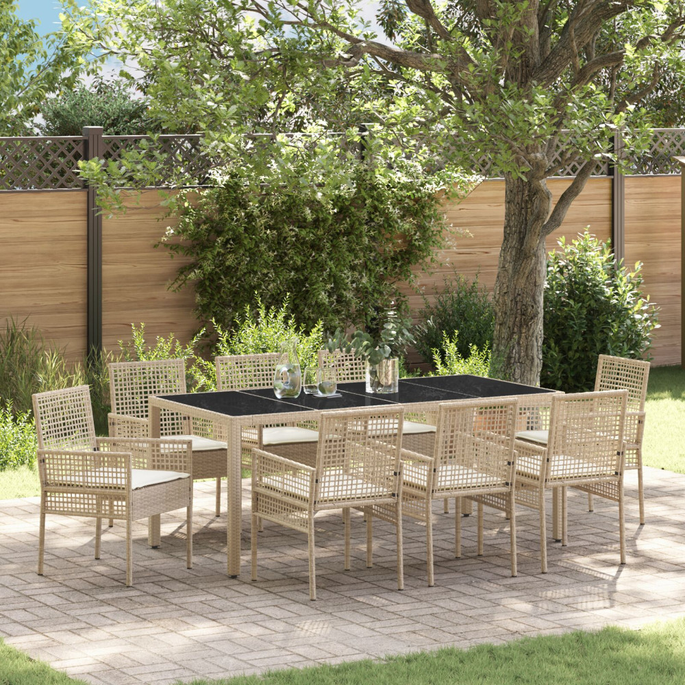 Produktbild för Trädgårdsmöbelset 9 pcs Beige konstrotting