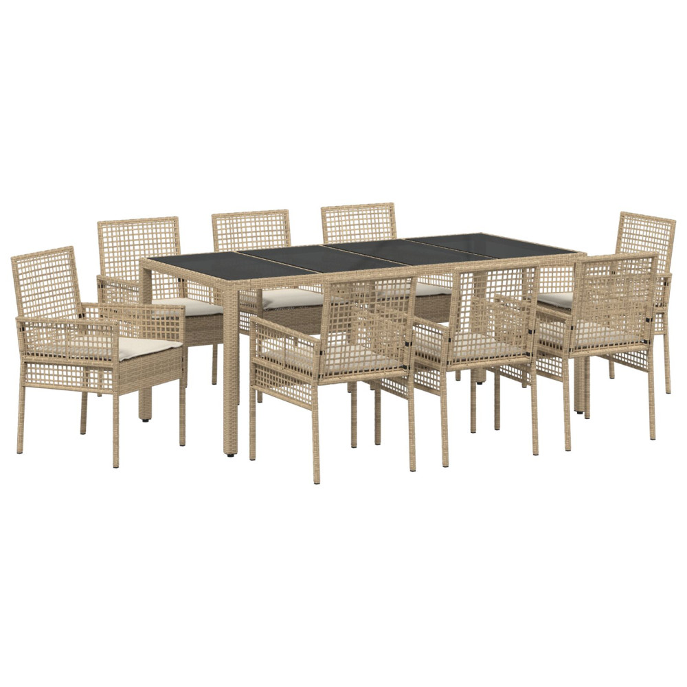 Produktbild för Trädgårdsmöbelset 9 pcs Beige konstrotting