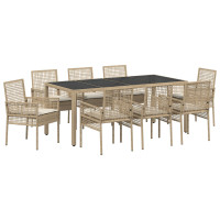 Produktbild för Trädgårdsmöbelset 9 pcs Beige konstrotting