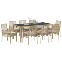 Produktbild för Trädgårdsmöbelset 9 pcs Beige konstrotting