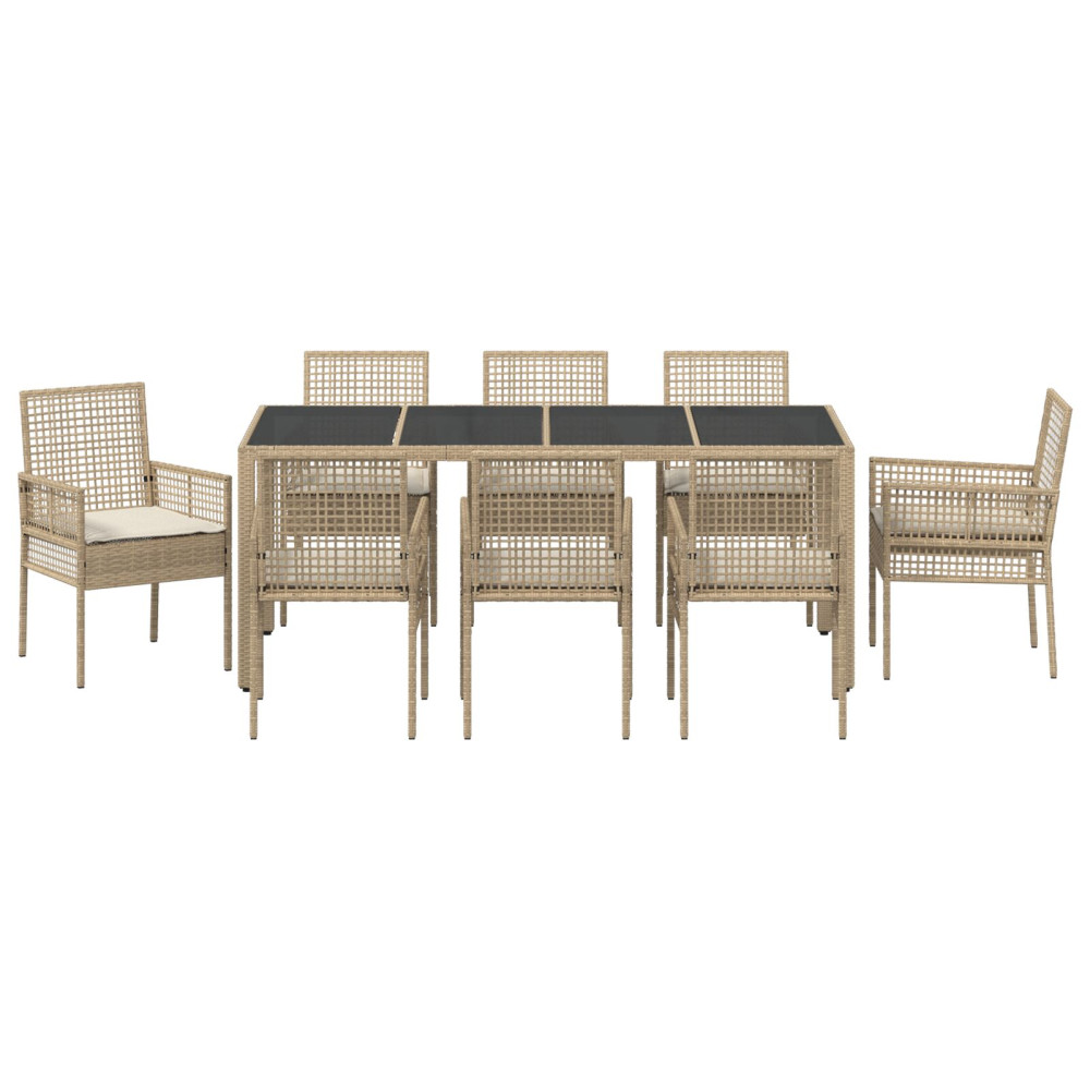 Produktbild för Trädgårdsmöbelset 9 pcs Beige konstrotting