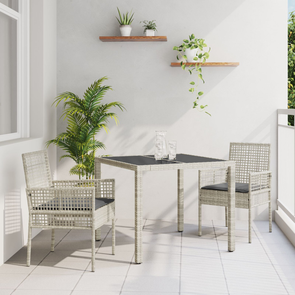 Produktbild för Trädgårdsmöbelset 3 pcs Ljusgrå konstrotting