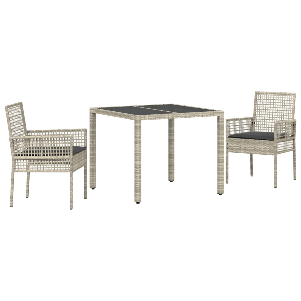 Produktbild för Trädgårdsmöbelset 3 pcs Ljusgrå konstrotting