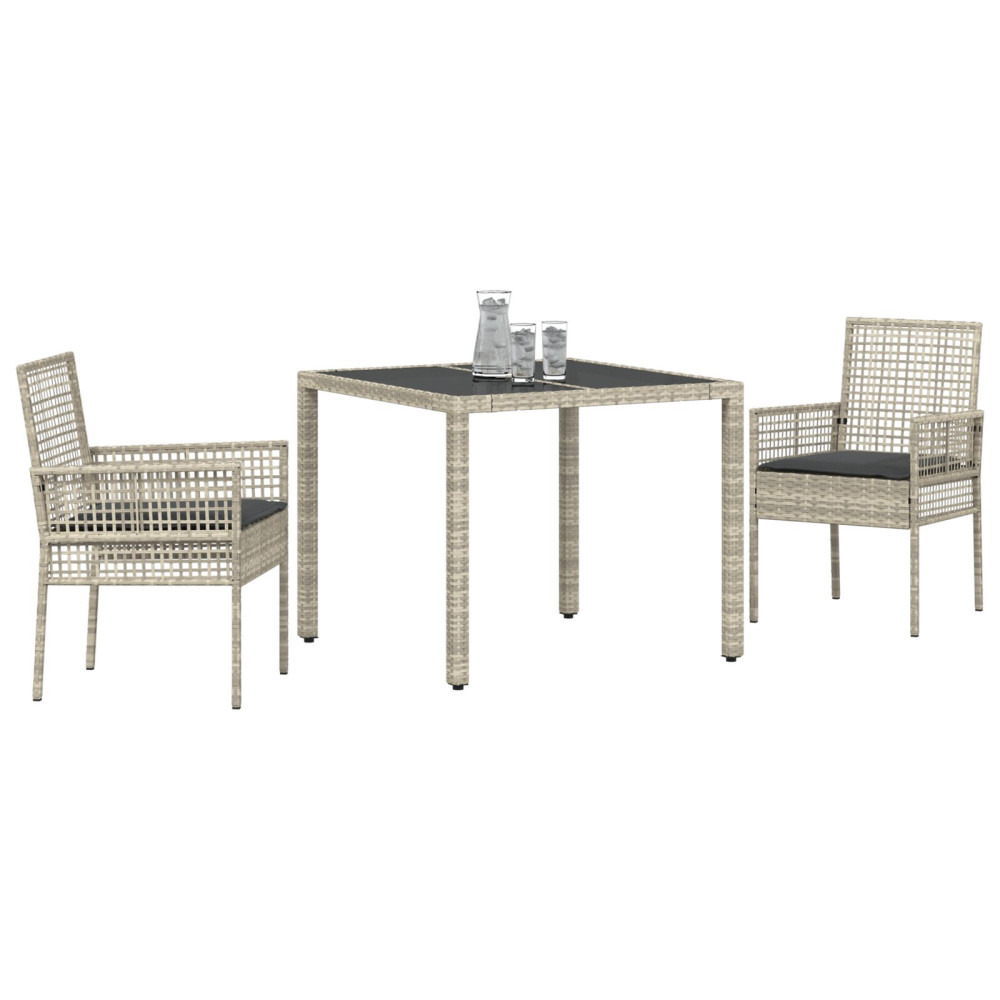 Produktbild för Trädgårdsmöbelset 3 pcs Ljusgrå konstrotting