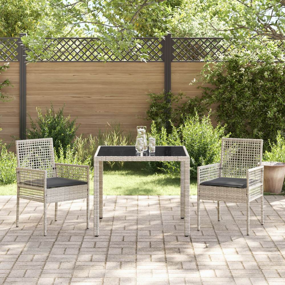 Produktbild för Trädgårdsmöbelset 3 pcs Ljusgrå konstrotting