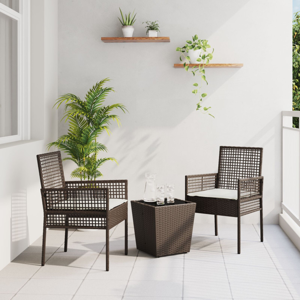 Produktbild för Trädgårds Bistro Set 3 pcs Brun konstrotting