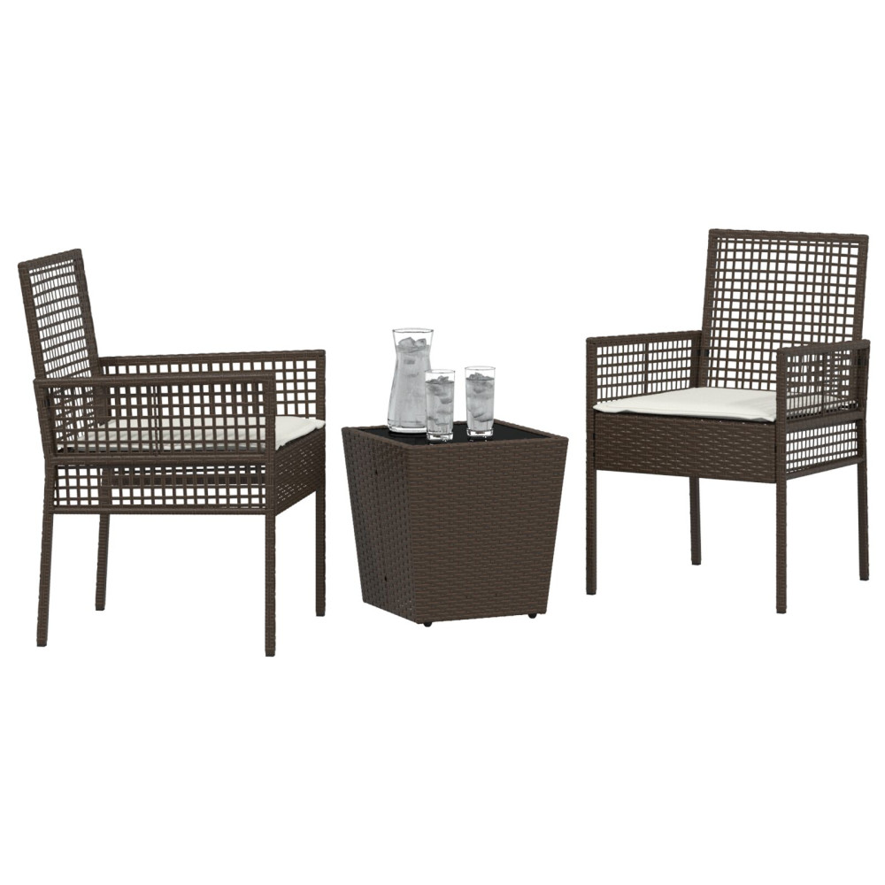 Produktbild för Trädgårds Bistro Set 3 pcs Brun konstrotting