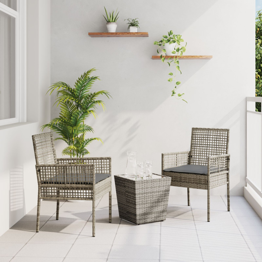 Produktbild för Trädgårds Bistro Set 3 pcs Grå konstrotting