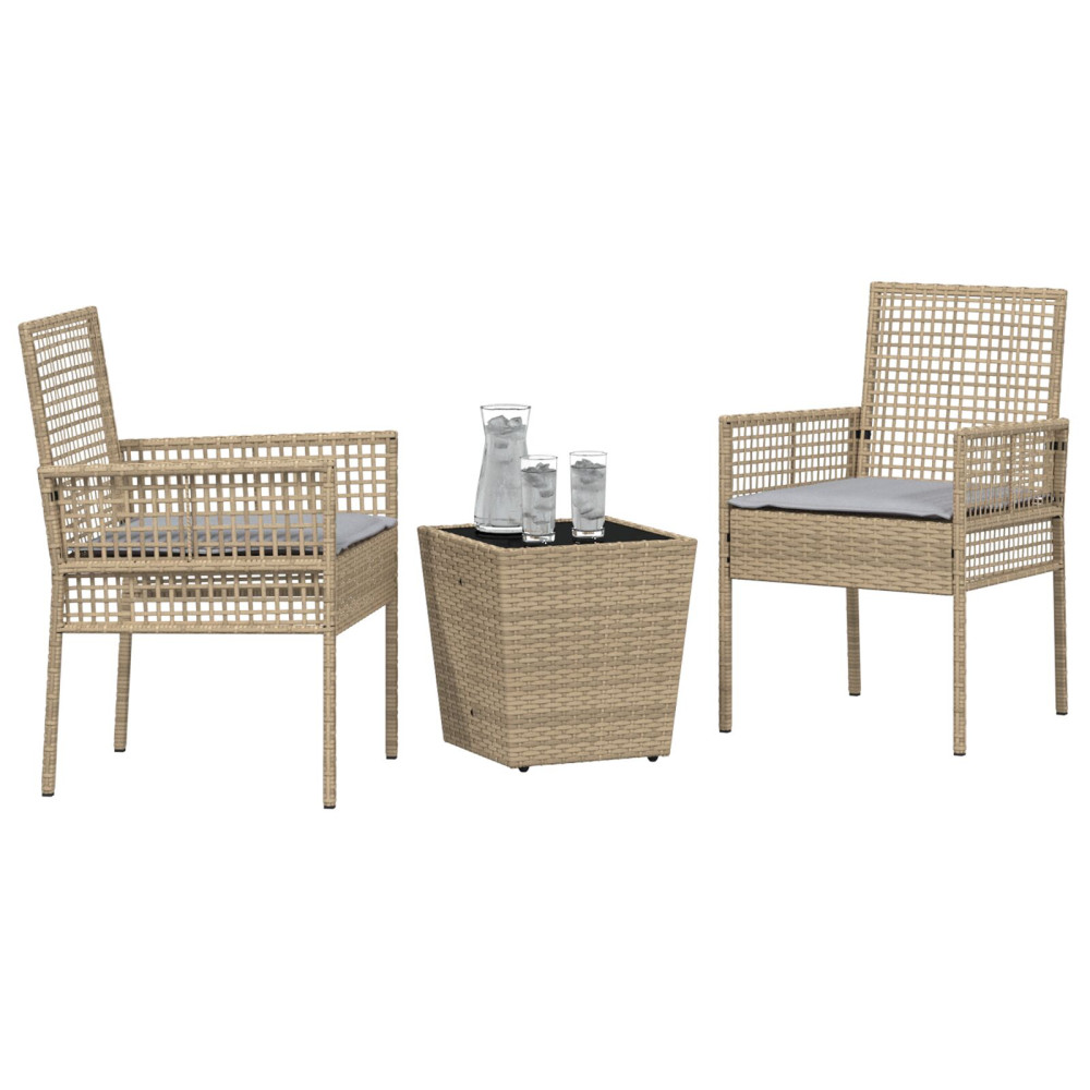 Produktbild för Trädgårds Bistro Set 3 pcs Beige konstrotting