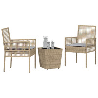 Produktbild för Trädgårds Bistro Set 3 pcs Beige konstrotting