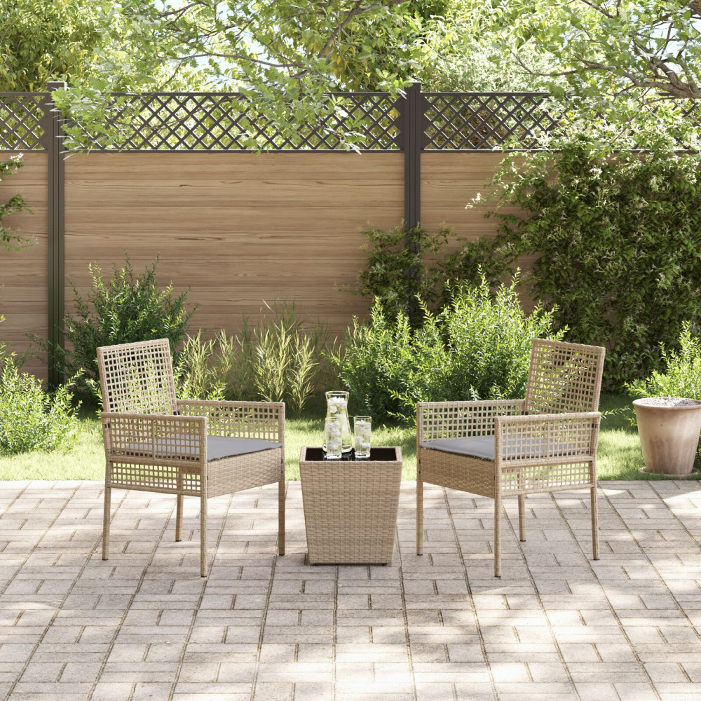 Produktbild för Trädgårds Bistro Set 3 pcs Beige konstrotting