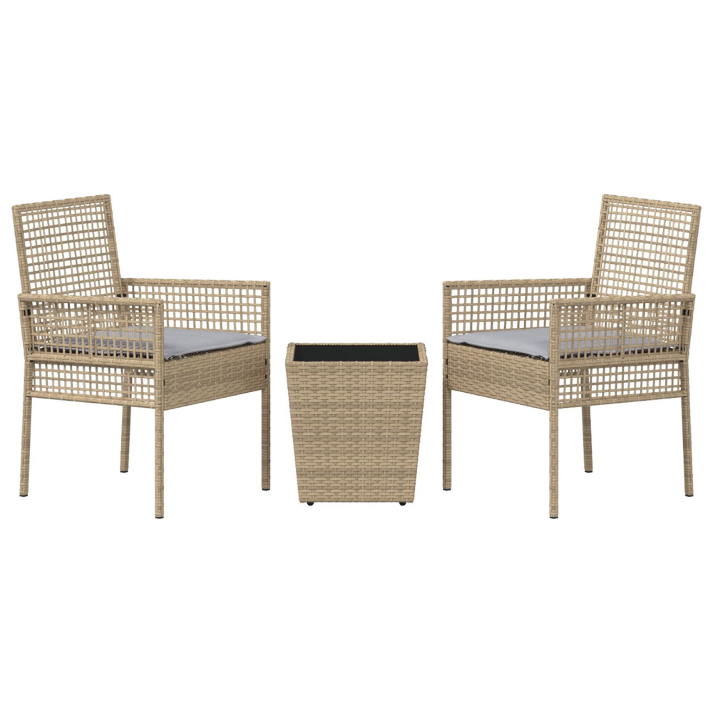 Produktbild för Trädgårds Bistro Set 3 pcs Beige konstrotting