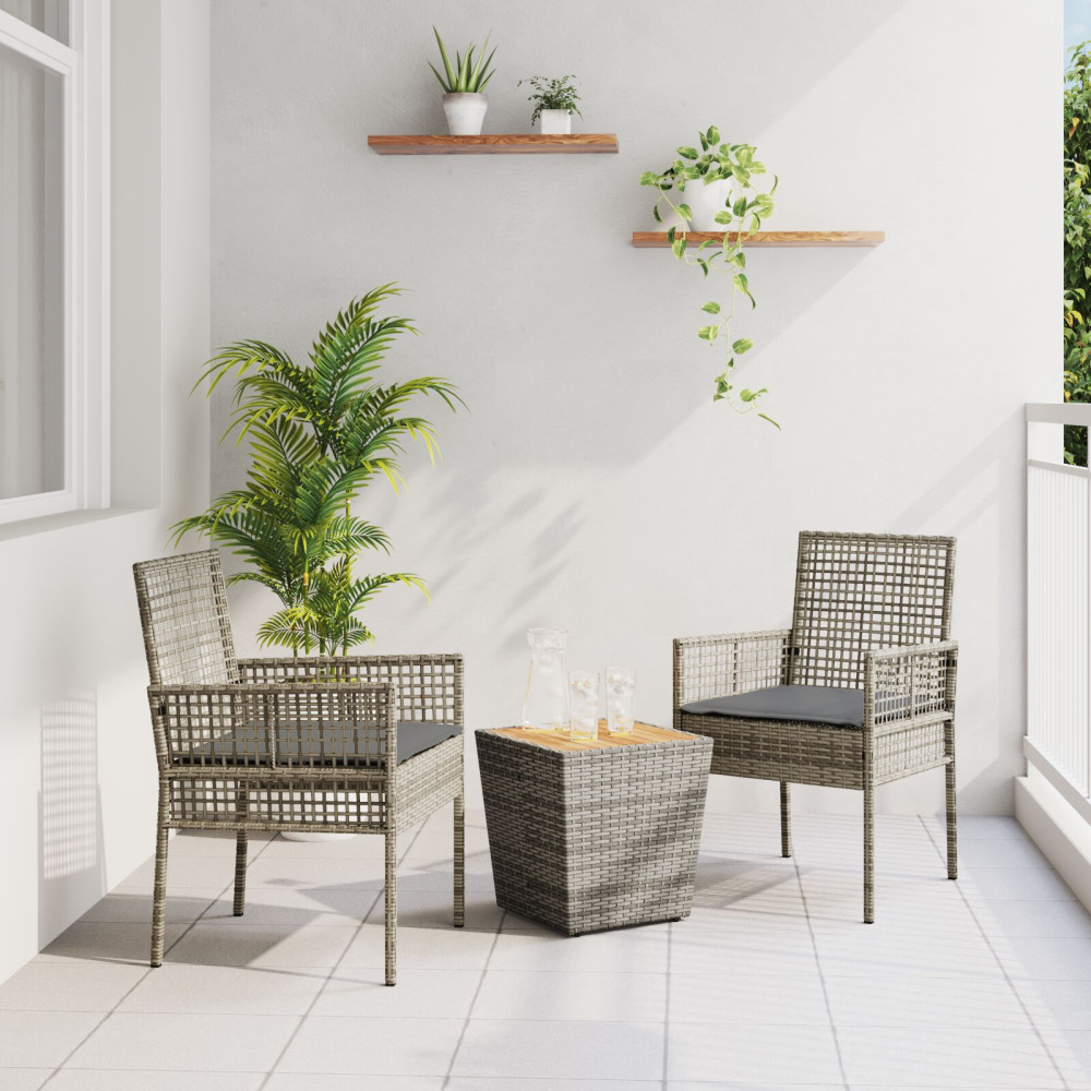 Produktbild för Trädgårds Bistro Set 3 pcs Grå konstrotting