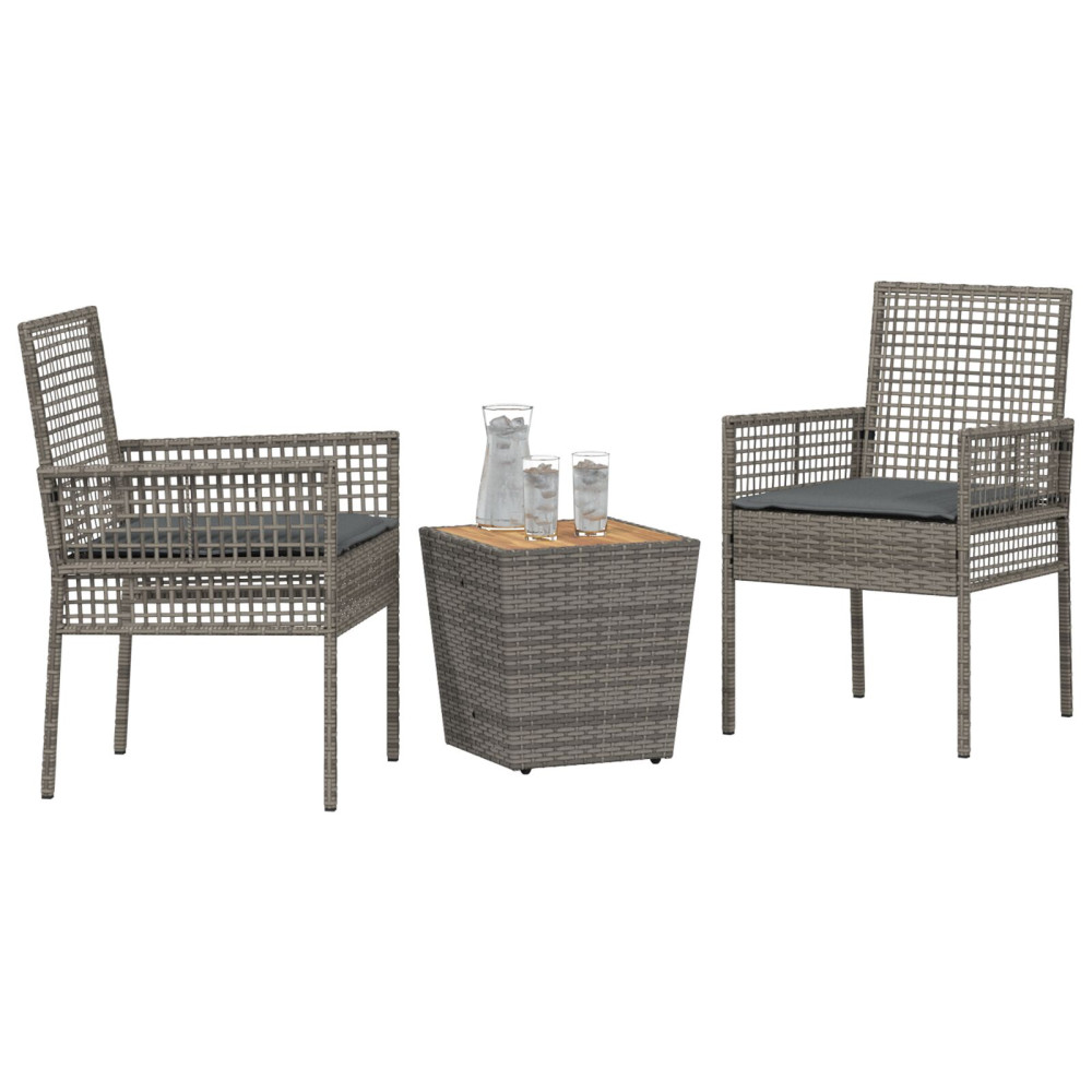 Produktbild för Trädgårds Bistro Set 3 pcs Grå konstrotting