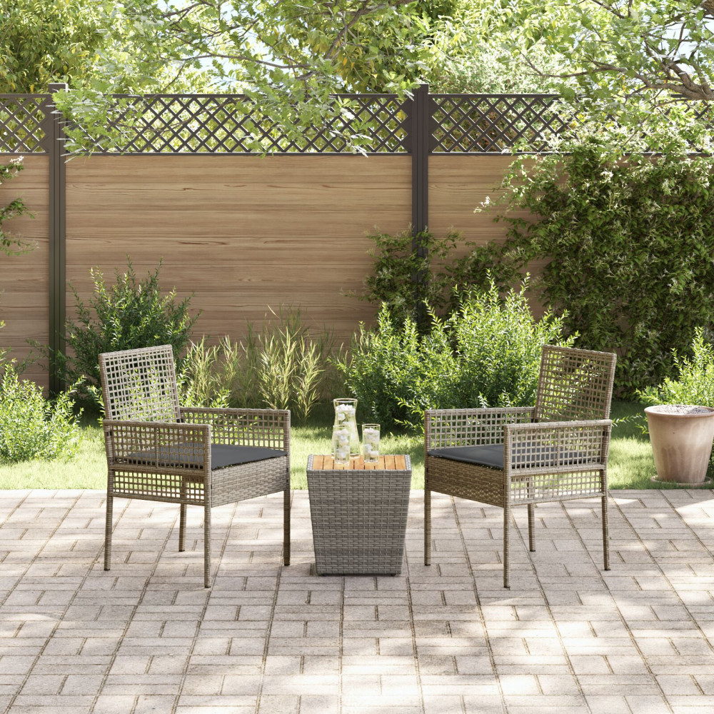 Produktbild för Trädgårds Bistro Set 3 pcs Grå konstrotting