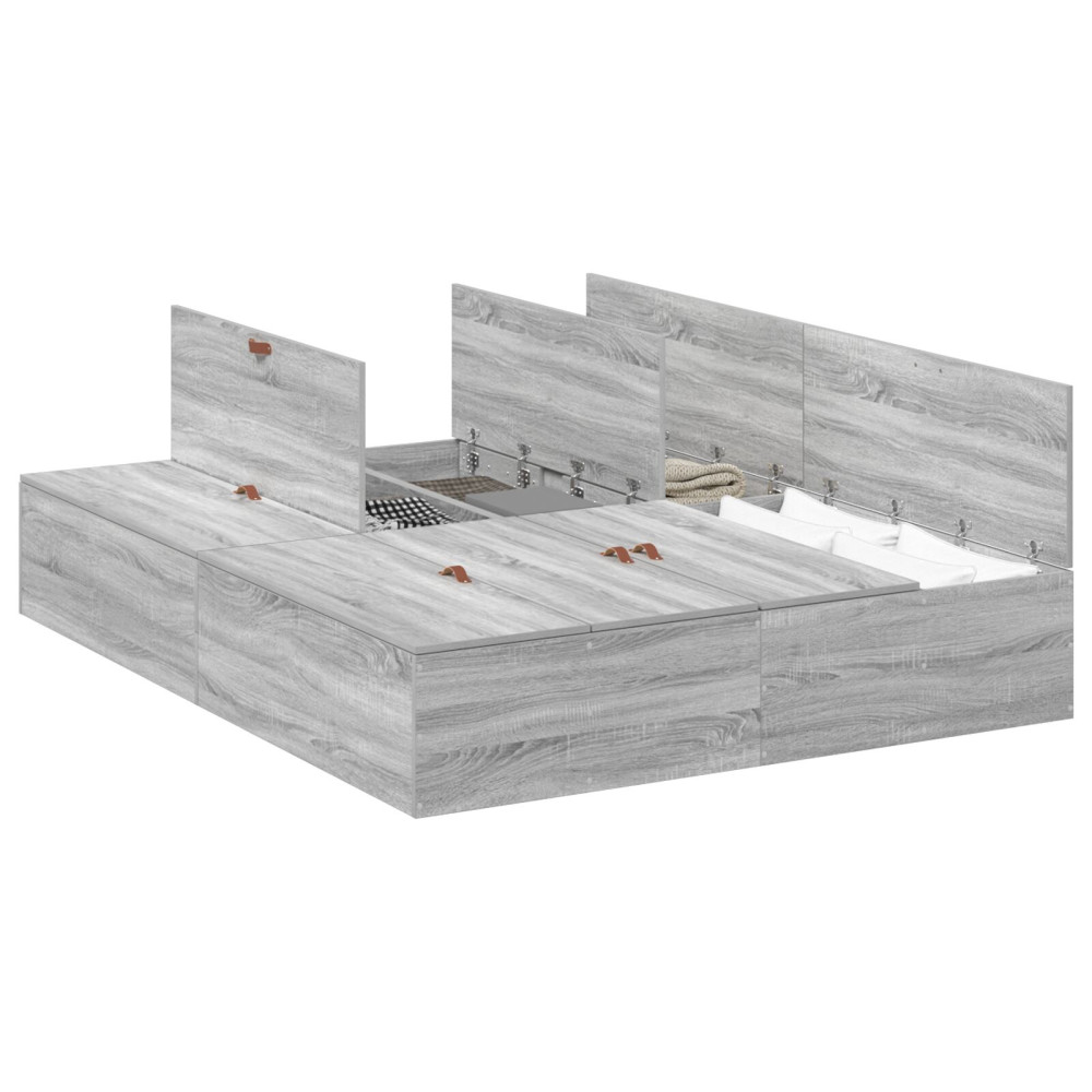 Produktbild för Förvaringssängram Grå Sonoma 135 x 190 cm Konstruerat trä