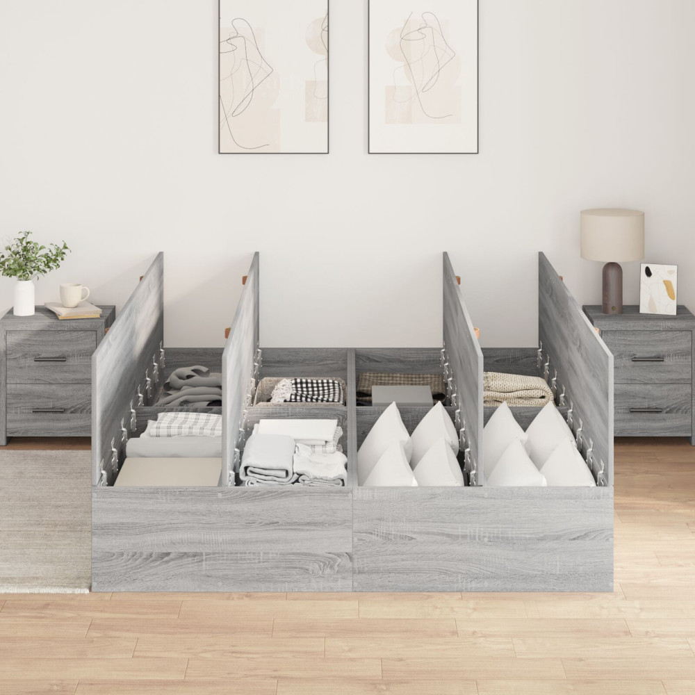 Produktbild för Förvaringssängram Grå Sonoma 135 x 190 cm Konstruerat trä