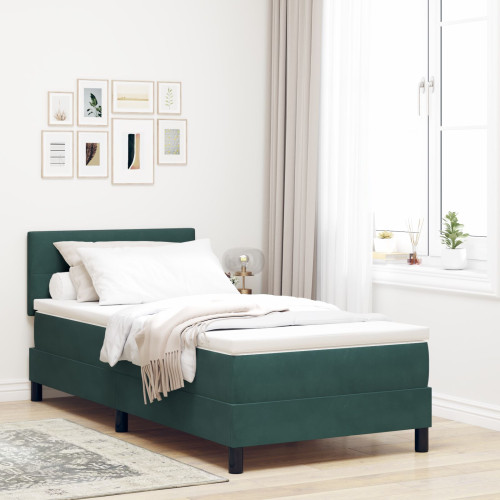 vidaXL Bäddfjäder med huvudgavel Mörkgrön 90 x 200 cm Sammet