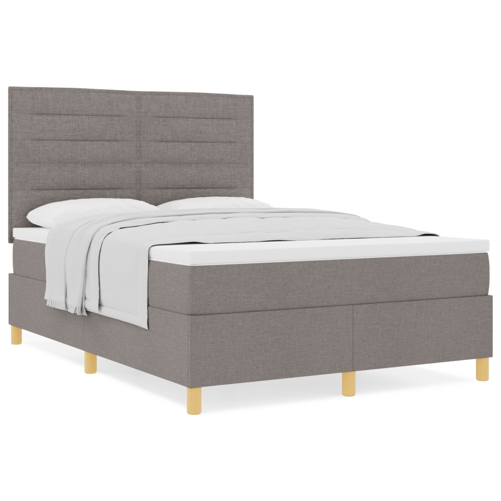 Produktbild för Bäddfjäder med madrass med huvudgavel Taupe 140 x 190 cm tyg