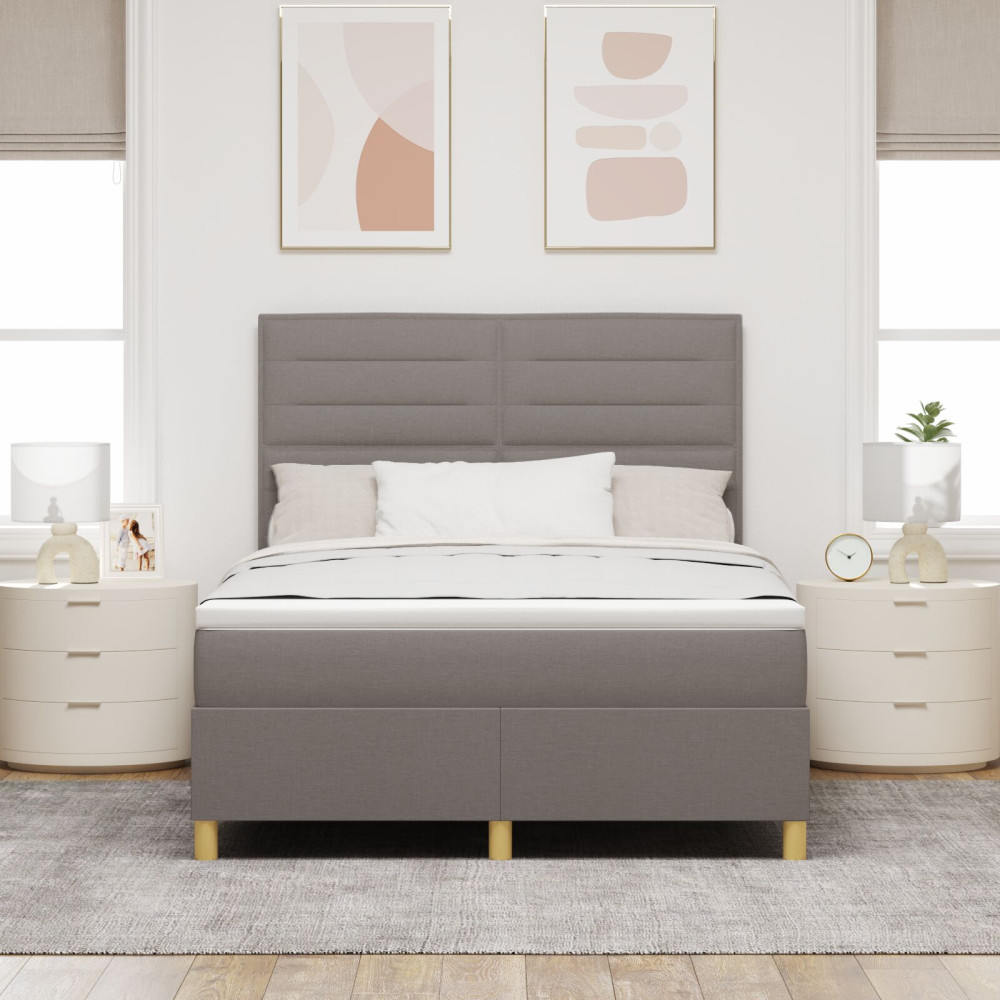 Produktbild för Bäddfjäder med madrass med huvudgavel Taupe 140 x 190 cm tyg