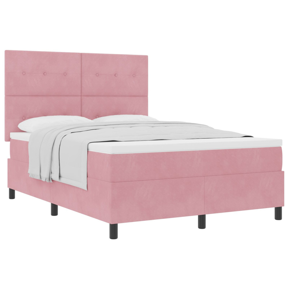 Produktbild för Bäddfjäder med huvudgavel Rosa 140 x 190 cm Sammet