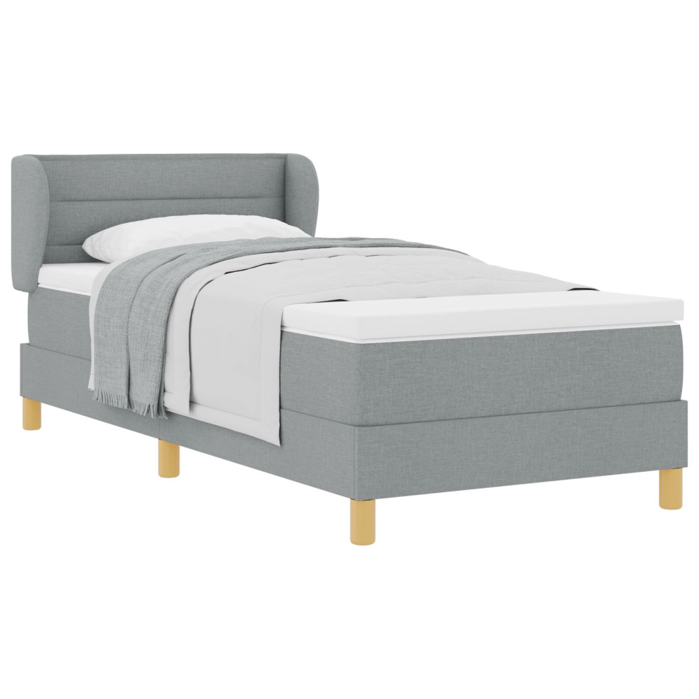 Produktbild för Bäddfjäder med madrass med huvudgavel Ljusgrå 90 x 200 cm tyg