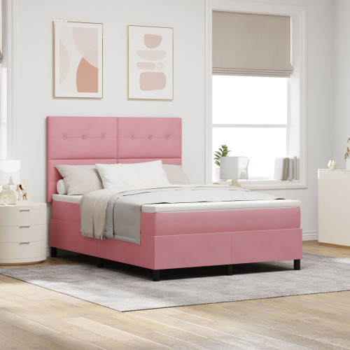 vidaXL LED Box Säng med huvudgavel Rosa 140 x 190 cm Sammet