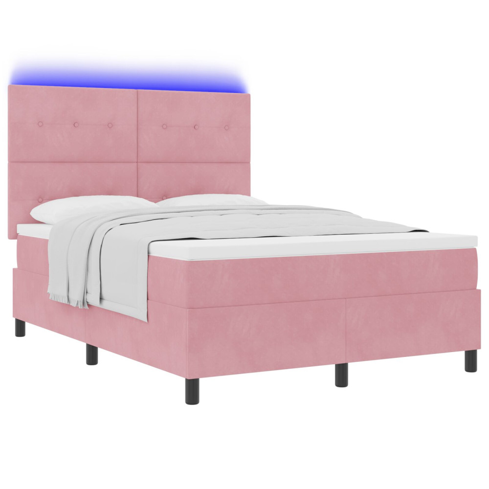 Produktbild för LED Box Säng med huvudgavel Rosa 140 x 190 cm Sammet