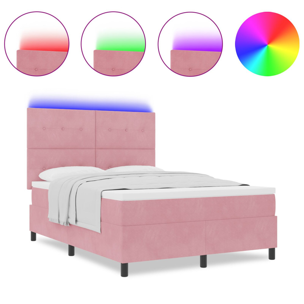 Produktbild för LED Box Säng med huvudgavel Rosa 140 x 190 cm Sammet