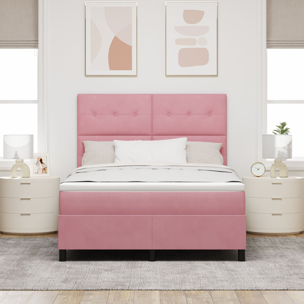 Produktbild för LED Box Säng med huvudgavel Rosa 140 x 190 cm Sammet