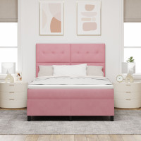 Produktbild för LED Box Säng med huvudgavel Rosa 140 x 190 cm Sammet