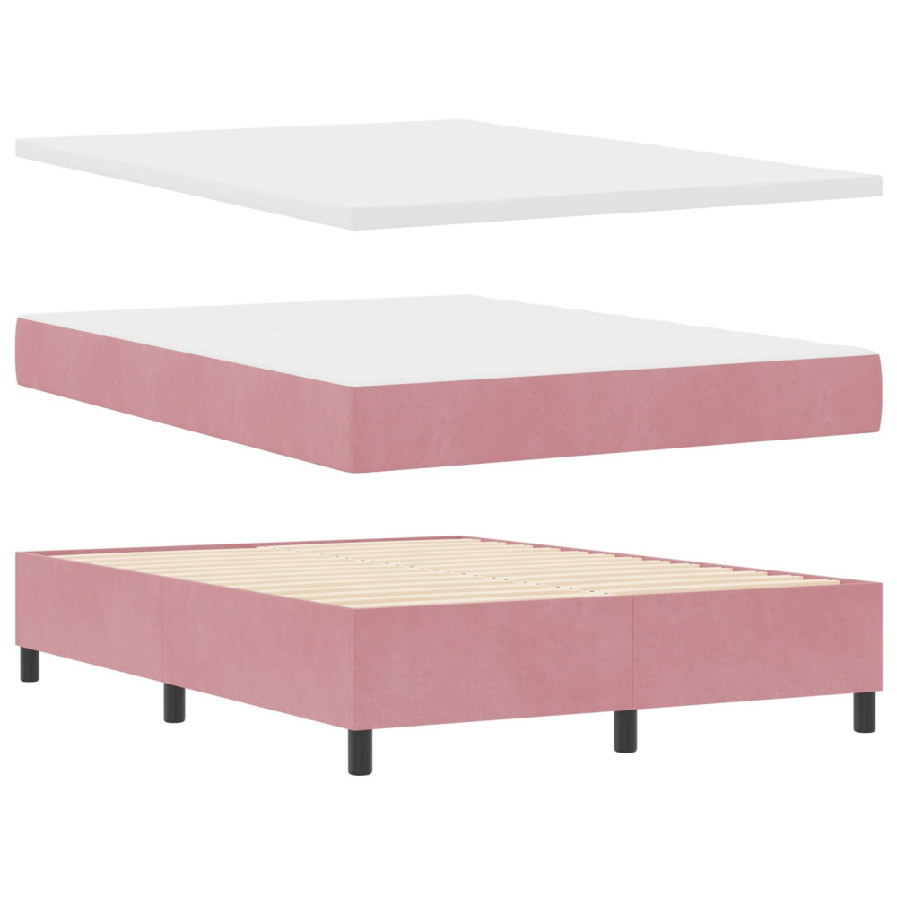 Produktbild för LED Box Säng med huvudgavel Rosa 140 x 190 cm Sammet