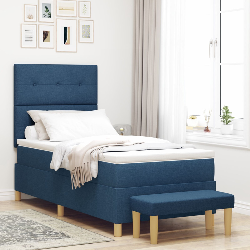 Produktbild för Bäddfjäder med huvudgavel Blå 200 x 100 cm tyg