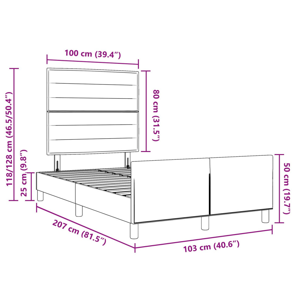 Produktbild för Sängram med huvudgavel Ljusgrå 100 x 200 cm tyg