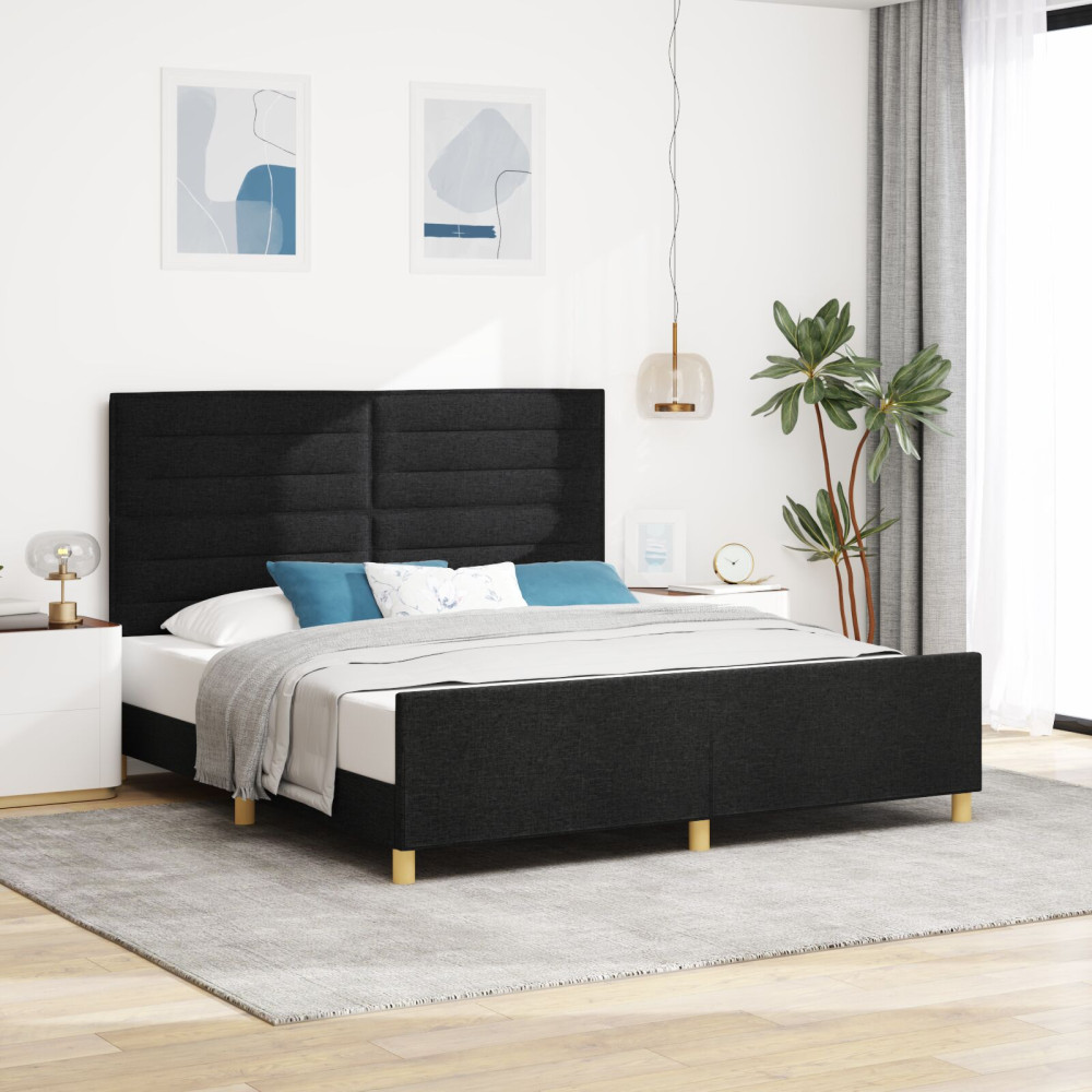 Produktbild för Sängram med huvudgavel Svart 180 x 200 cm tyg