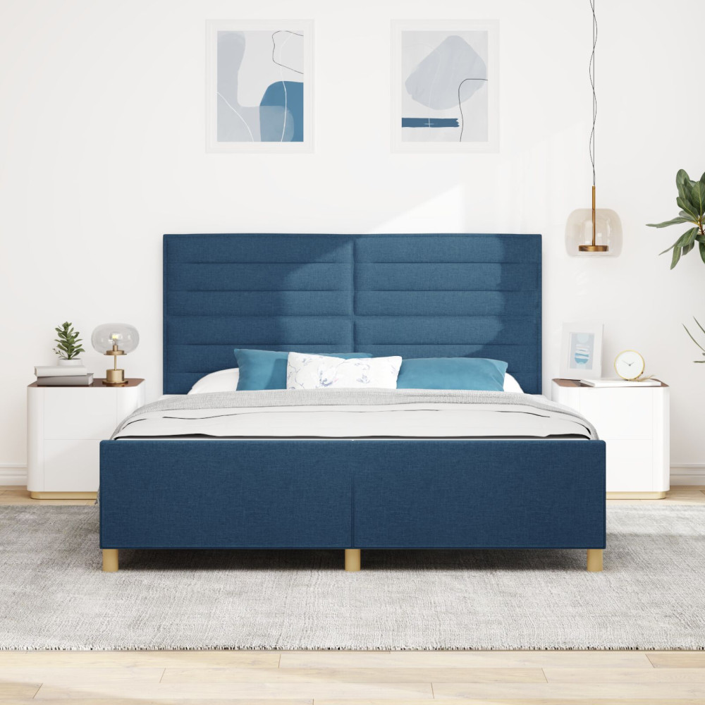 Produktbild för Sängram med huvudgavel Blå 180 x 200 cm tyg