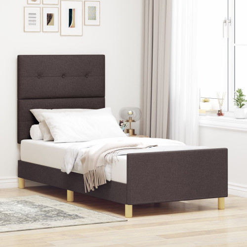 vidaXL Sängram med huvudgavel Mörkbrun 80 x 200 cm tyg