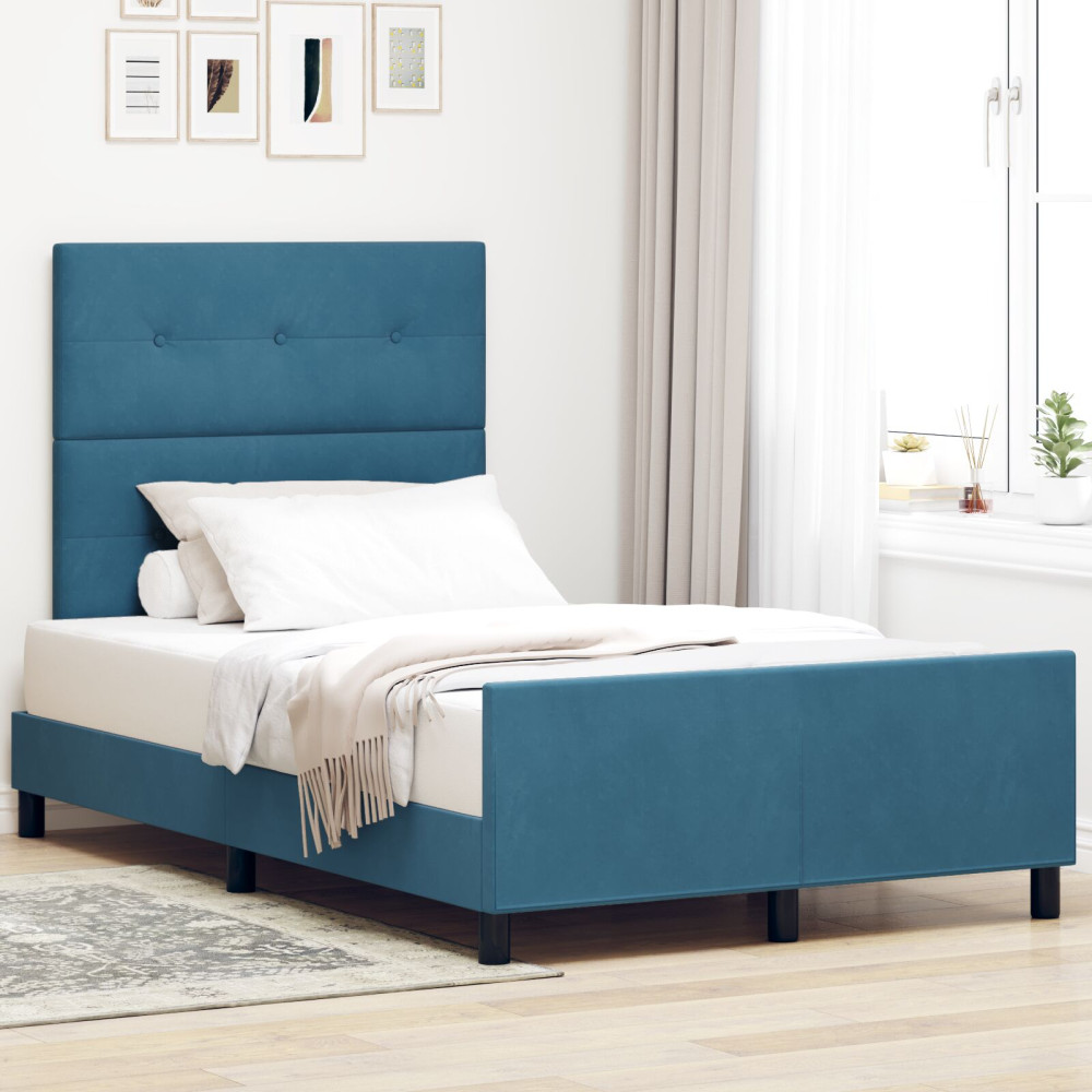 Produktbild för Bäddfjäder med huvudgavel Mörkblå 120 x 200 cm Sammet