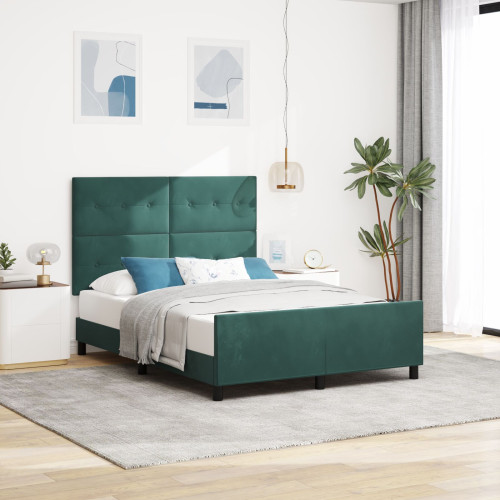 vidaXL Bäddfjäder med huvudgavel Mörkgrön 140 x 190 cm Sammet