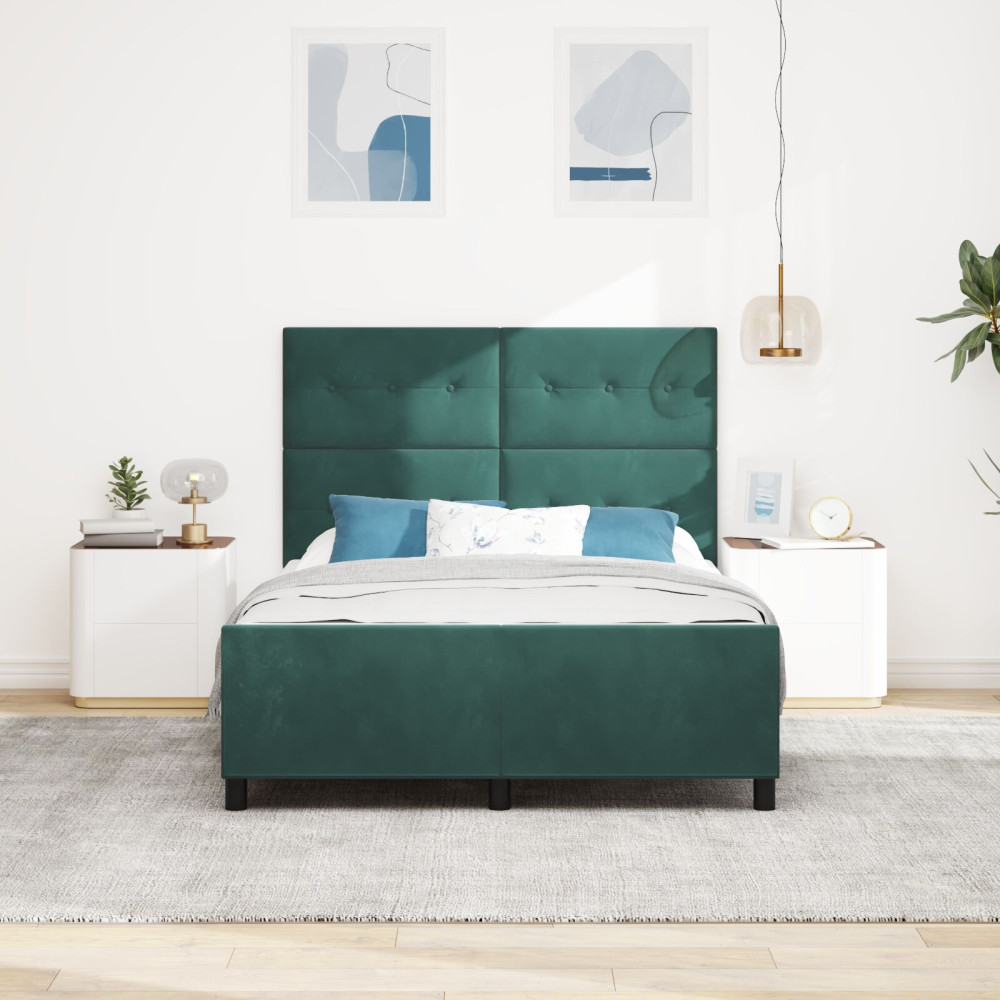 Produktbild för Bäddfjäder med huvudgavel Mörkgrön 140 x 190 cm Sammet