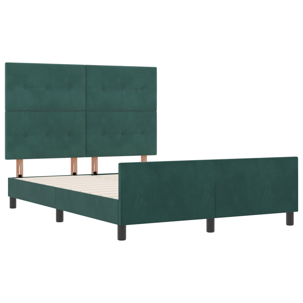 Produktbild för Bäddfjäder med huvudgavel Mörkgrön 140 x 190 cm Sammet