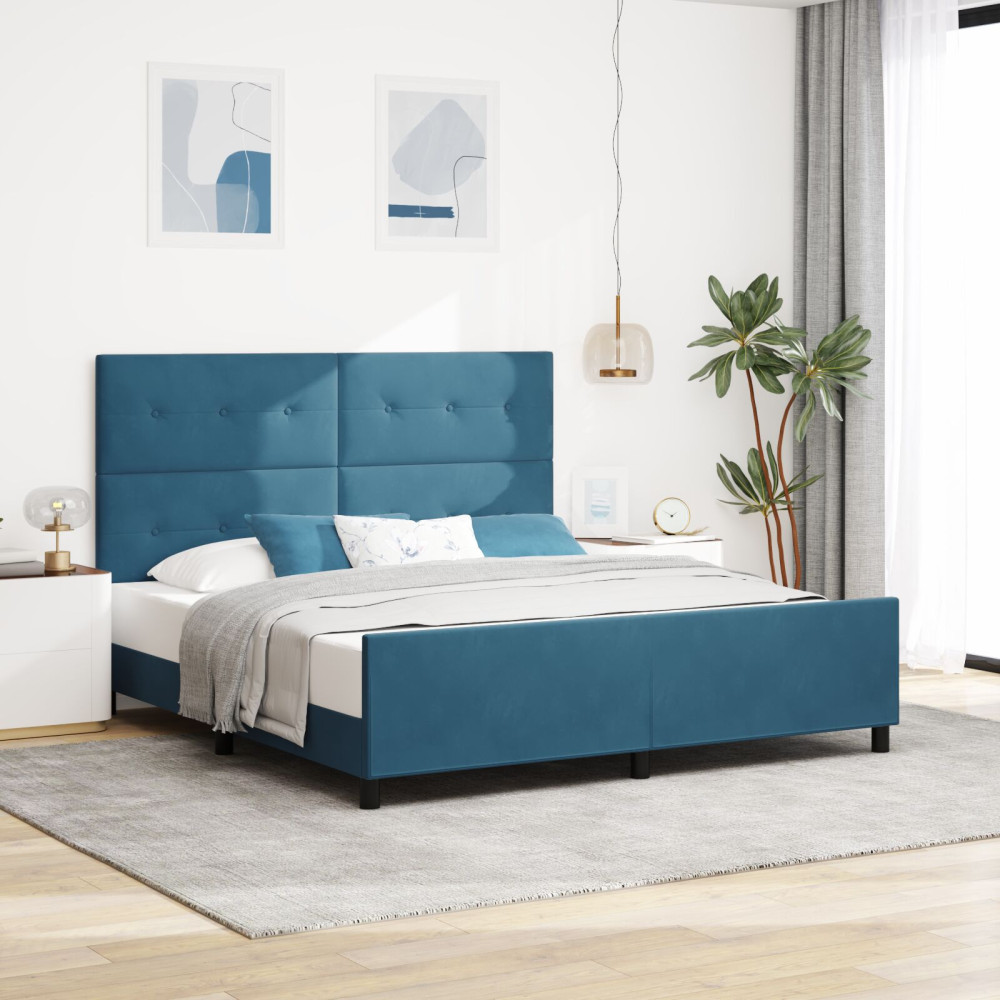 Produktbild för Bäddfjäder med huvudgavel Mörkblå 180 x 200 cm Sammet