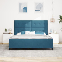 Produktbild för Bäddfjäder med huvudgavel Mörkblå 180 x 200 cm Sammet