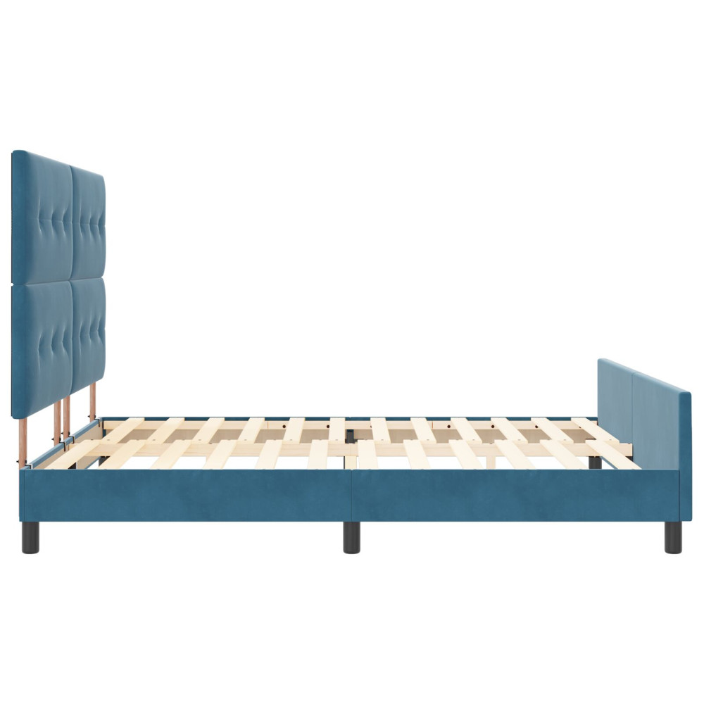 Produktbild för Bäddfjäder med huvudgavel Mörkblå 180 x 200 cm Sammet
